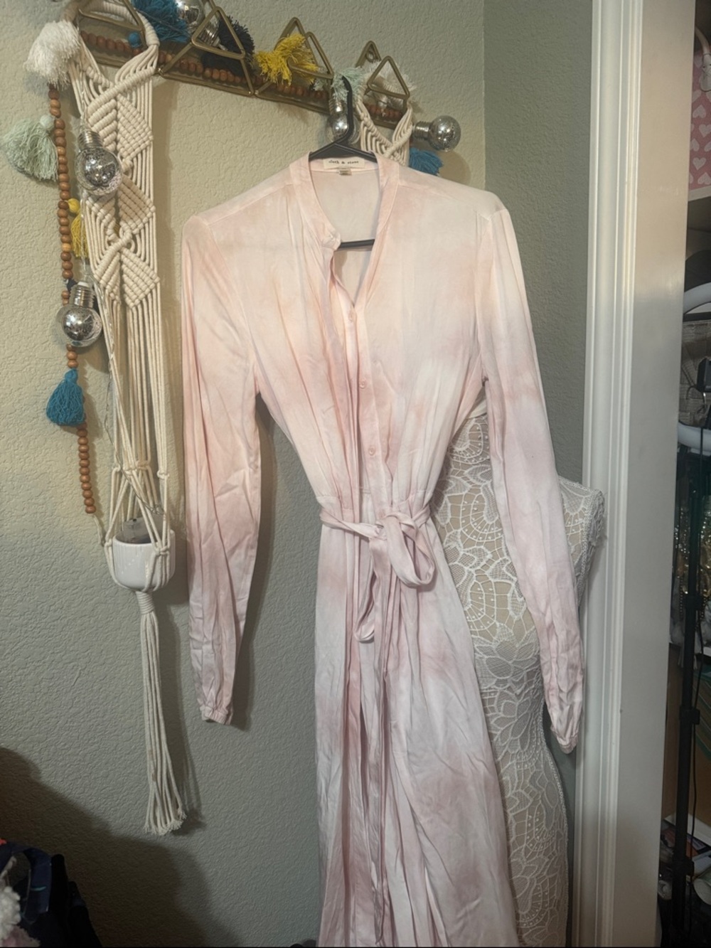 Cloth & Stone Pink Long Sleeve Banded Collar Button Front Maxi Shirt Dress XS - Picture 3 of 4
